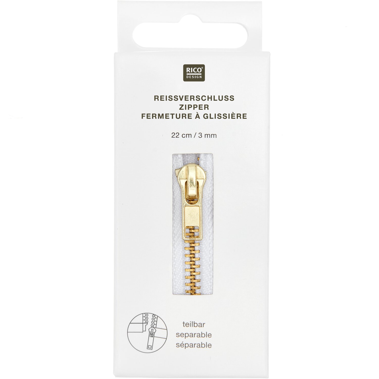 Metall Reißverschluss 3mm Gold/Offwhite von Rico Design