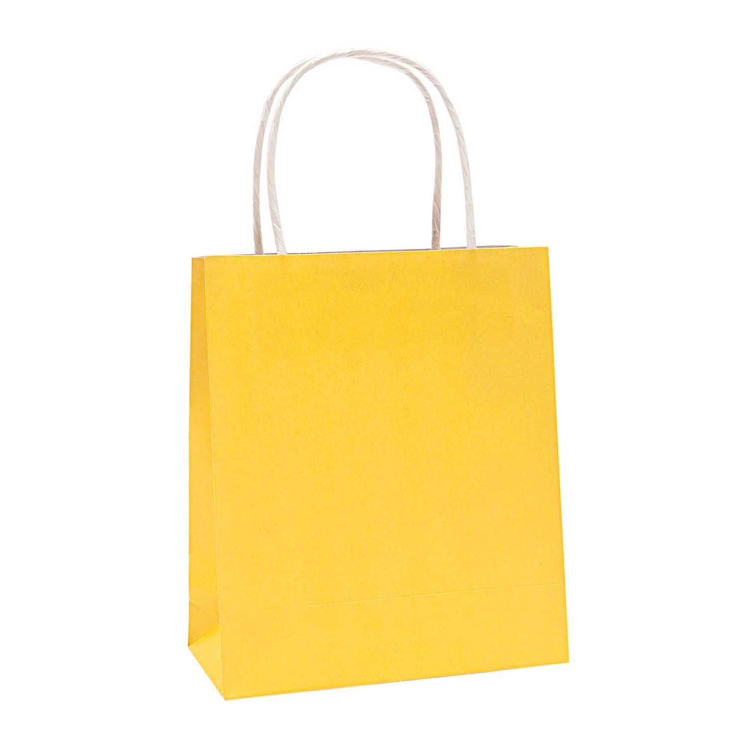 Papiertüte gelb von Rico Design mit weißen Griffen, ideal für Geschenke oder Einkäufe.