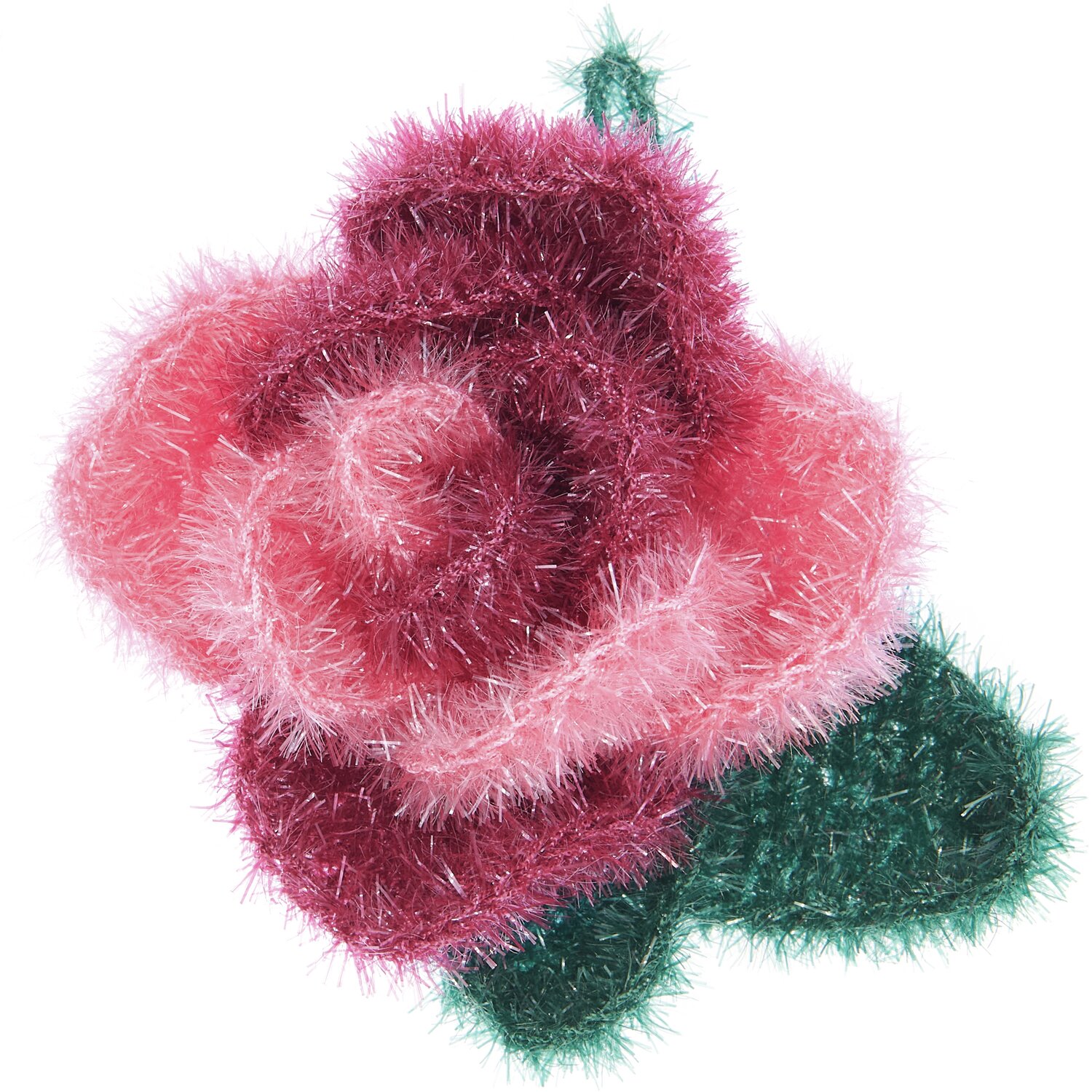 Häkelset Creative Bubble Rose Classic: Flauschige, mehrfarbige Rose von Rico Design in Rosa- und Grüntönen. Ideal für kreative Projekte.