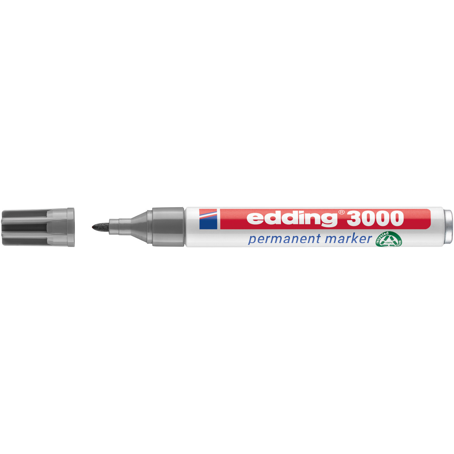 3000 Permanentmarker 1,5-3mm von edding in Grau, mit abgenommener Kappe, ideal für dauerhafte Markierungen.