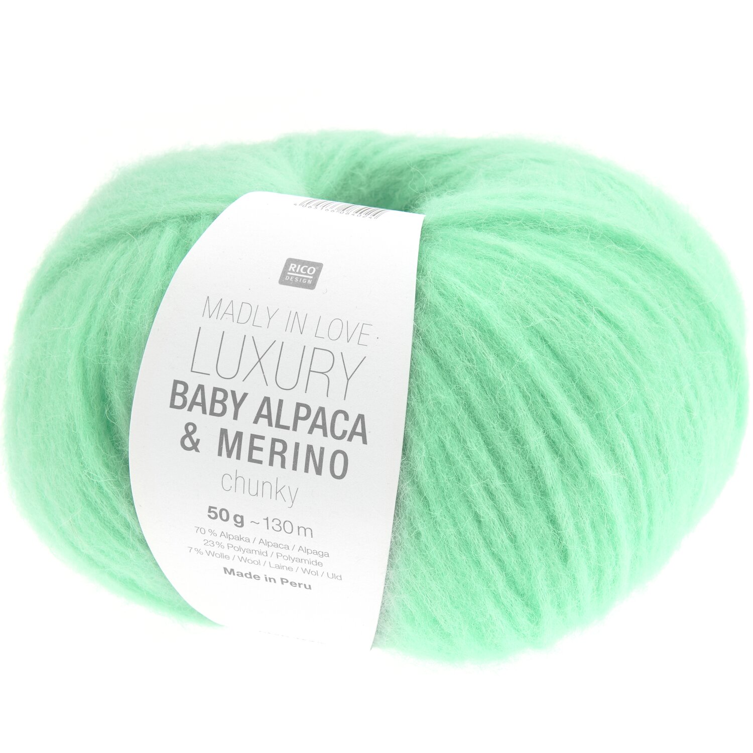 Luxury Baby Alpaca & Merino chunky Wolle in Smaragd von Rico Design, 50g Knäuel, ideal für Strickprojekte.