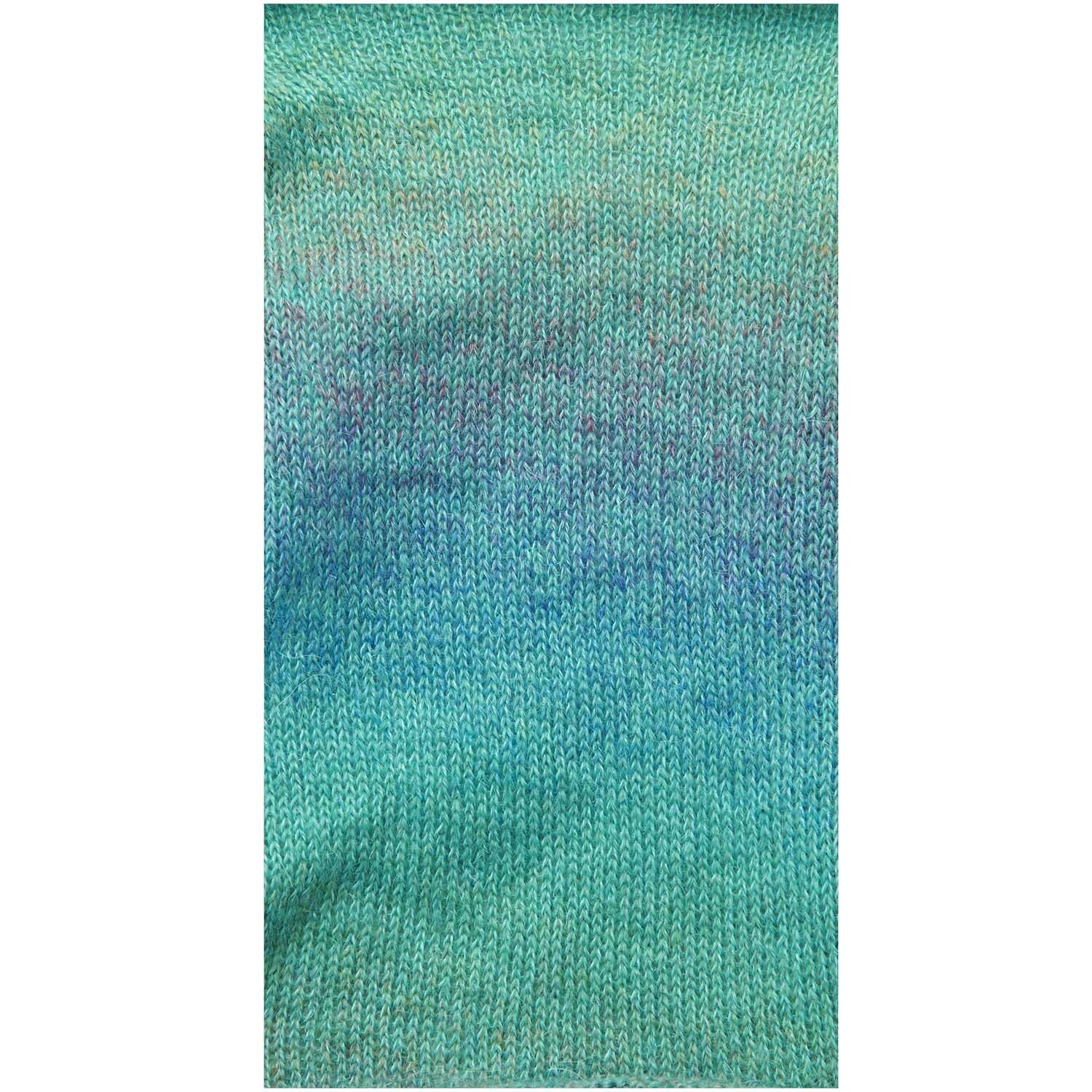 Fashion Mohair Rainbows: Strickmuster in Aqua von Rico Design, zeigt weiche, fließende Farbverläufe.