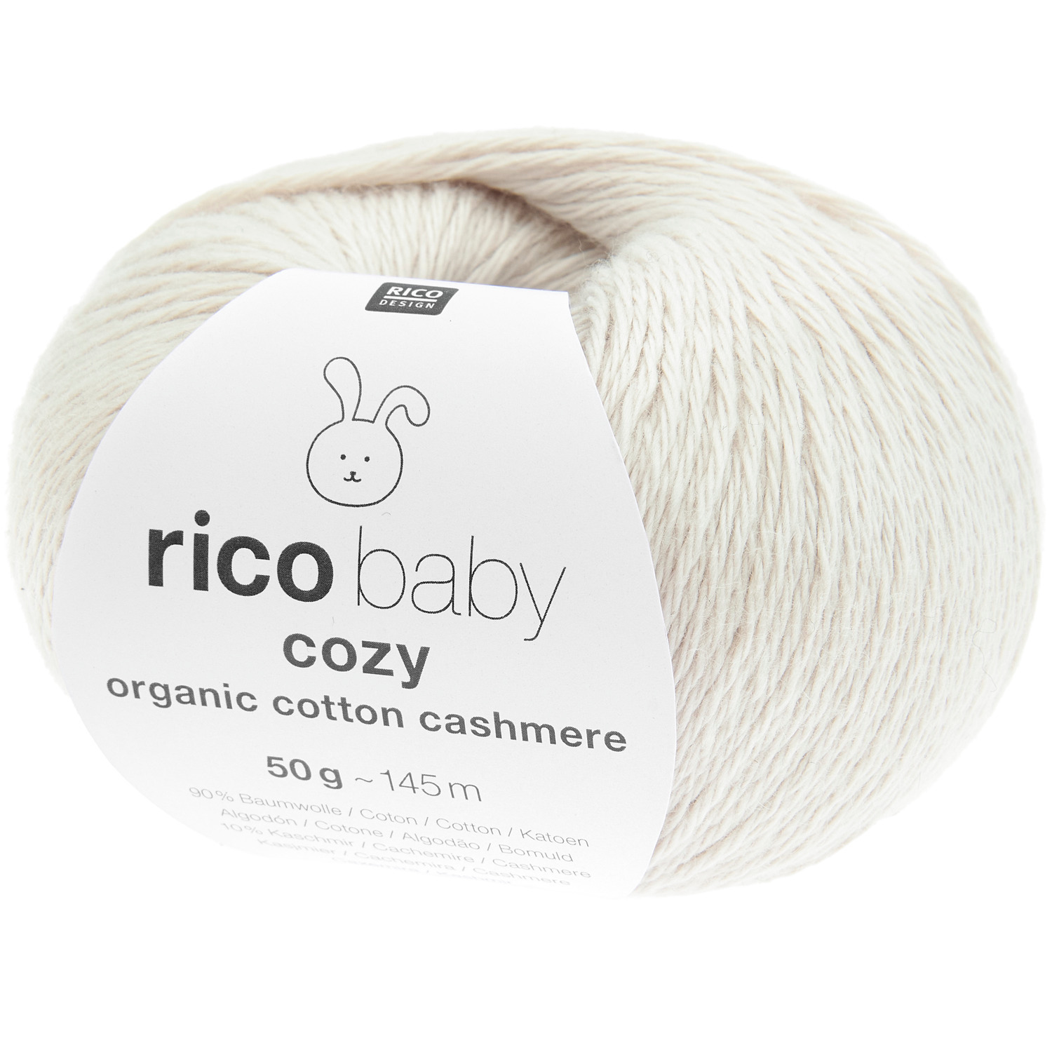 Baby Cozy Organic Cotton Cashmere: Weiches, naturfarbenes Garn von Rico Design, ideal für empfindliche Haut, 50g Knäuel mit 145m Länge.