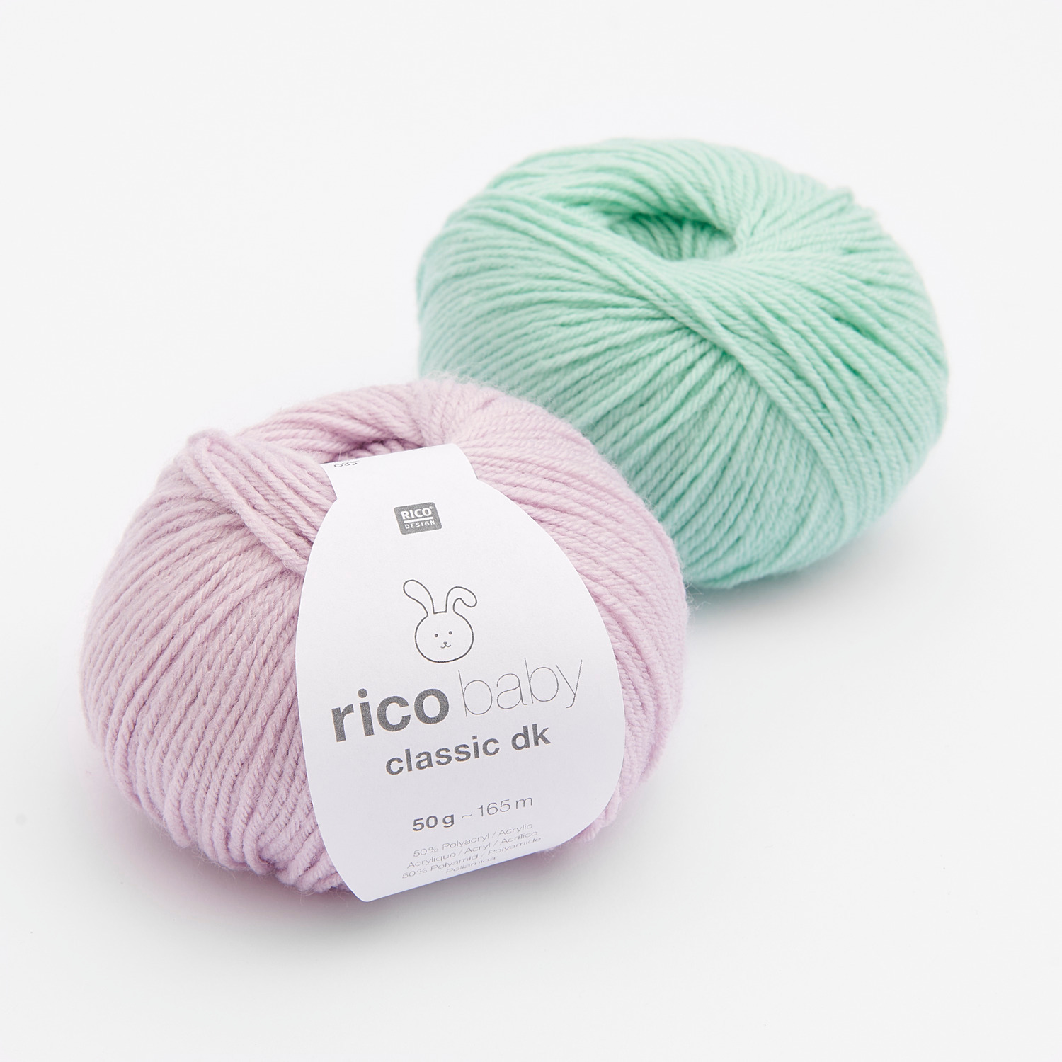 Rico Baby Classic dk: Zwei Wollknäuel in Veilchen und Mint von Rico Design, 50g, 165m Länge.