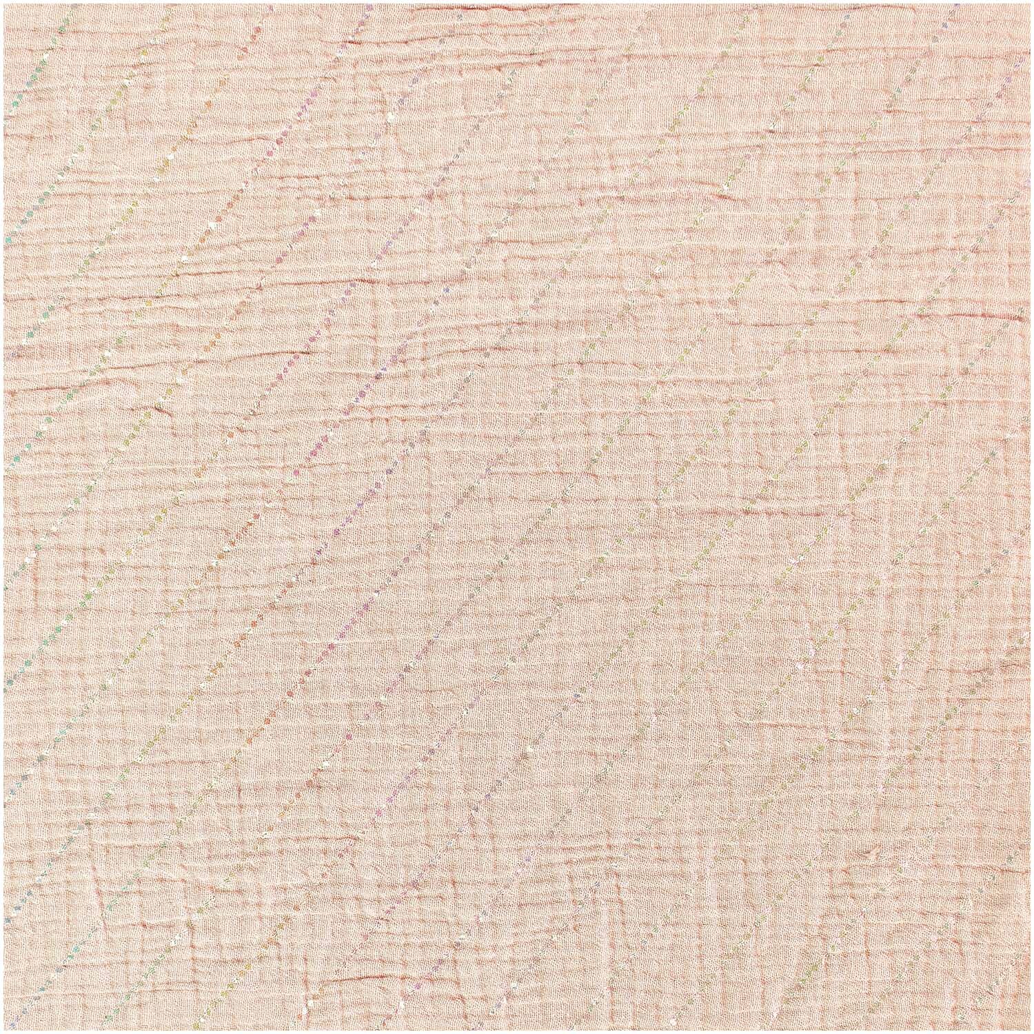 Stoffabschnitt Krinkelmusselin Streifen Apricot von Rico Design, zeigt weichen, strukturierten Musselin in zartem Apricot, ideal für kreative Nähprojekte.