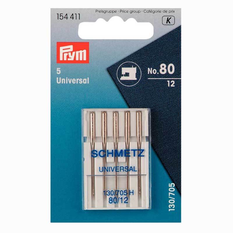 Nähmaschinennadeln 130/705 Standard Nr.80, 5 Stück von Prym, in silberner Verpackung mit blauer Karte.