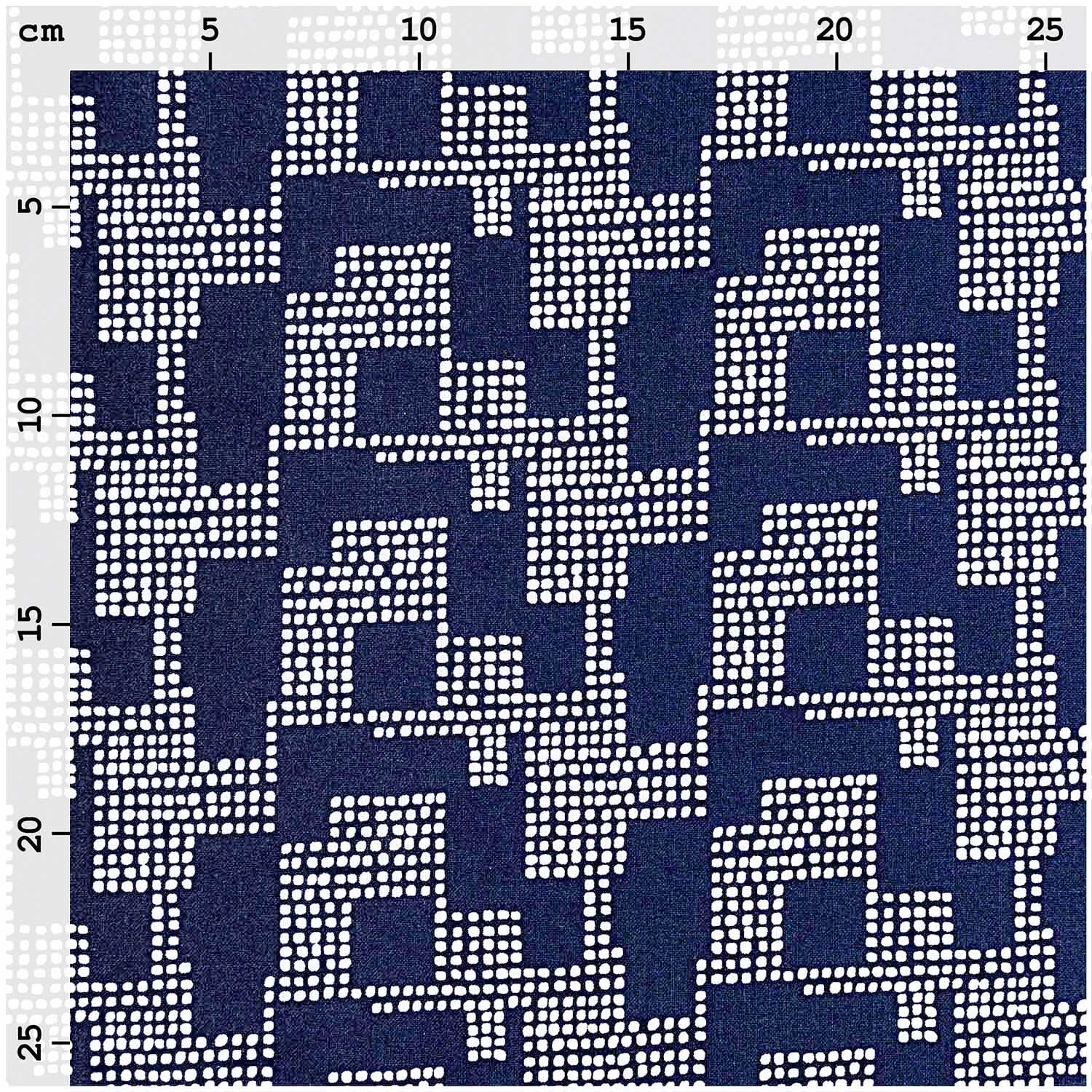 Druckstoff mit grafischem Muster in Dunkelblau von Rico Design, 50x140cm, zeigt geometrische Formen.