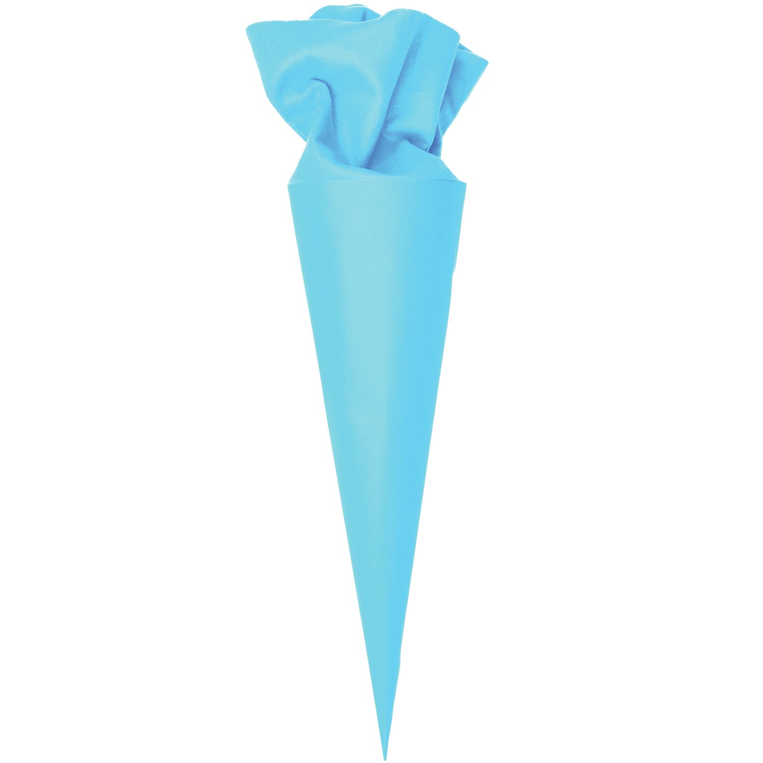 Schultüte Rohling mit Filzverschluss in leuchtendem Türkis, 70cm, von Rico Design, ideal für den Schulanfang.