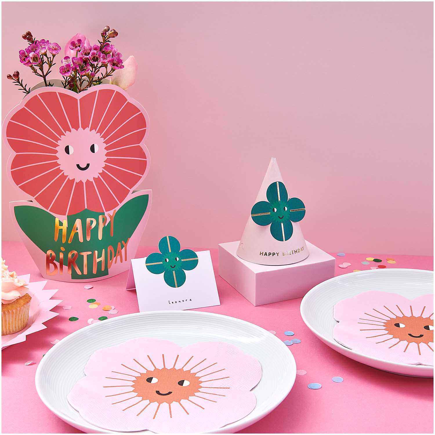 Servietten Blume 16x16cm 20 Stück: Fröhliche Tischdekoration mit Blumenmotiv, ideal für Geburtstagsfeiern.