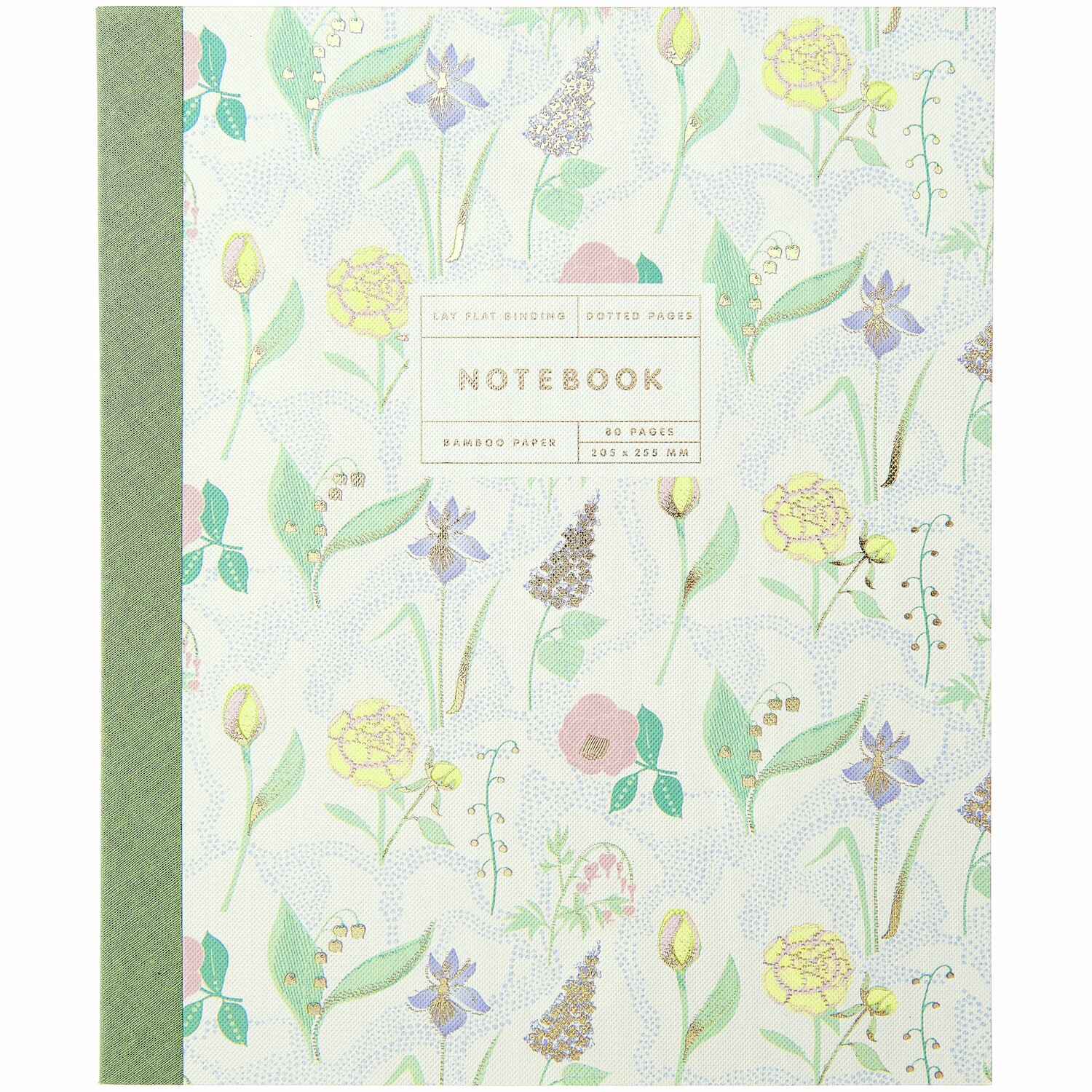 Paper Poetry Notizbuch Sky L Blumenmuster, 80 Seiten, 100g/m², mit grünem Buchrücken.