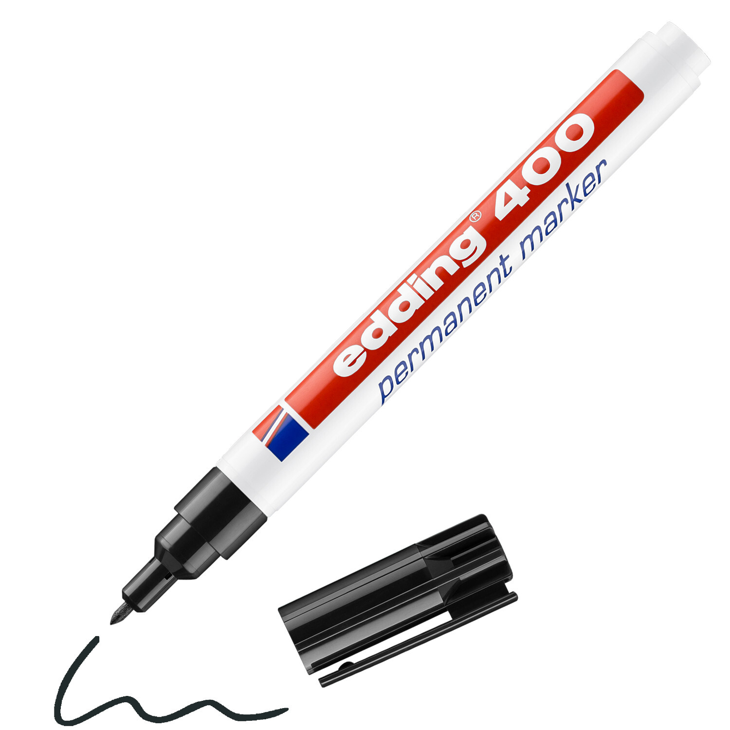 400 Permanentmarker schwarz 1mm von edding, ideal für präzises Schreiben. Abnehmbarer Deckel.