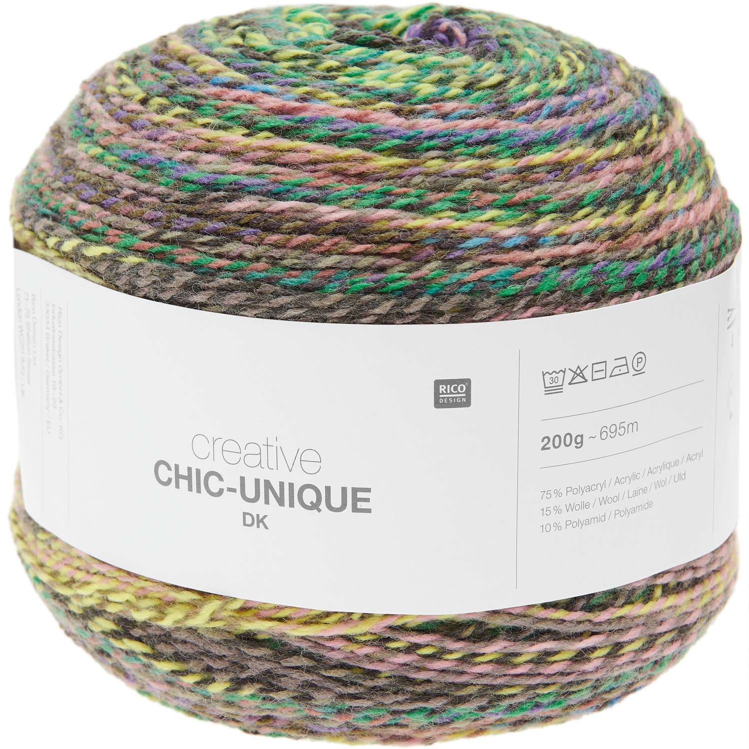 Creative Chic-Unique dk, bunte Wolle von Rico Design, 200g, 695m. Ideal für Strickprojekte.
