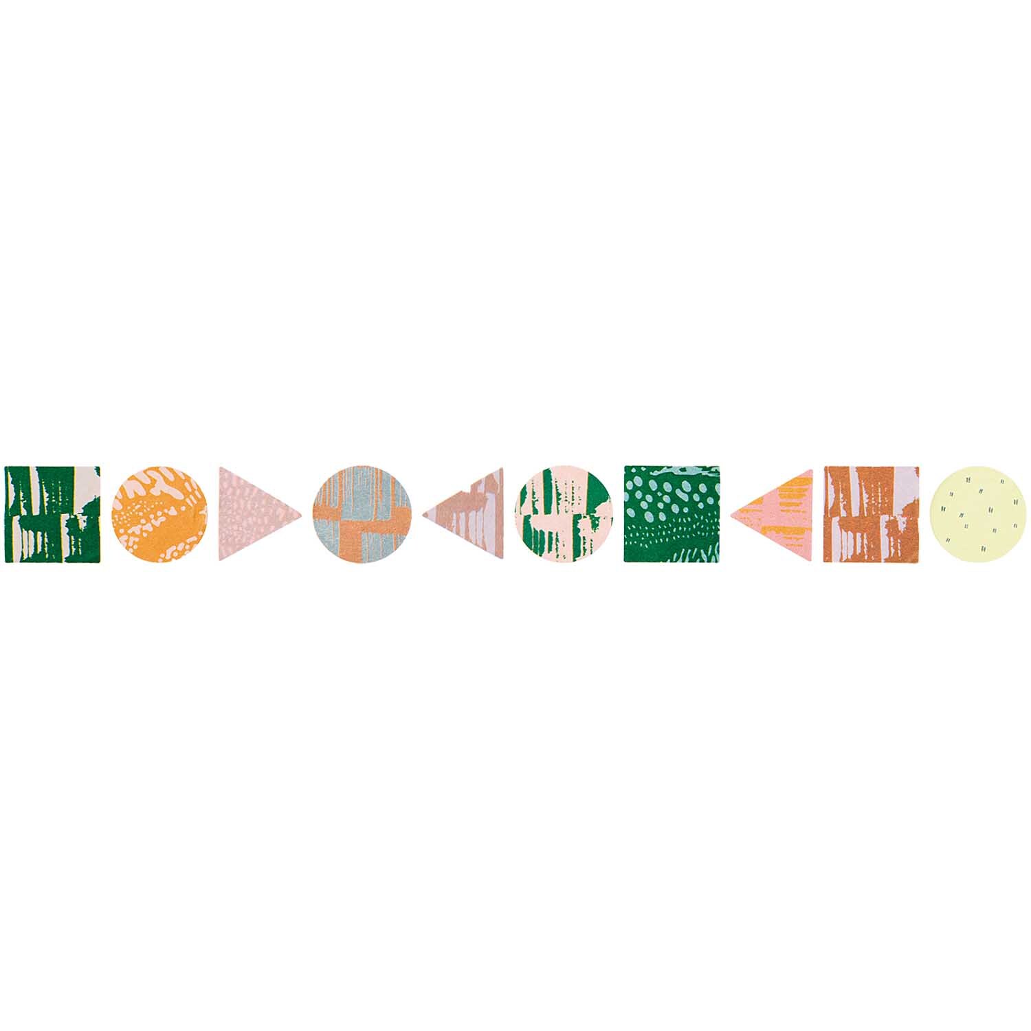 Washi Sticker Struktur 200 Stück von Rico Design: Bunte geometrische Formen auf weißem Hintergrund.