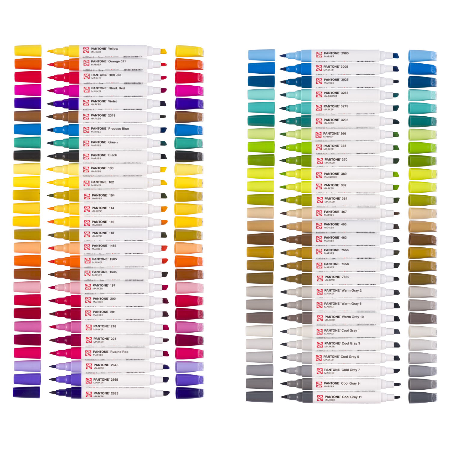 Talens | Pantone Marker Set: 54-teiliges Set mit doppelseitigen Markern in vielfältigen Farben, ideal für kreative Projekte.