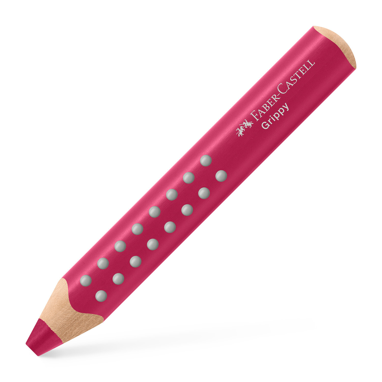 Buntstift Grippy in Himbeerrot von Faber Castell, mit ergonomischem Design und rutschfesten Noppen. Ideal für kreatives Zeichnen.