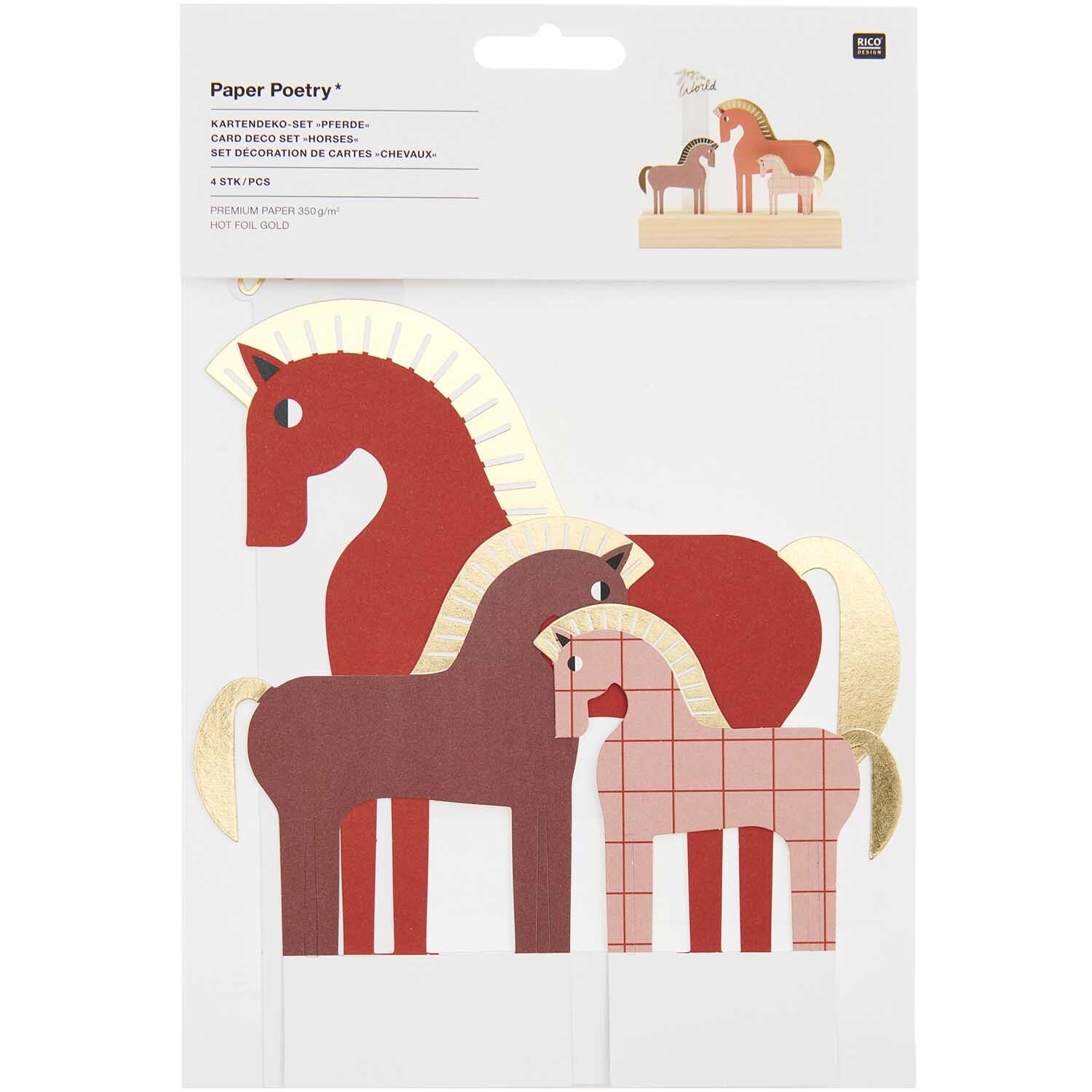 Paper Poetry Kartendeko-Set Pferde 4 Stück 350g/m2 von Rico Design