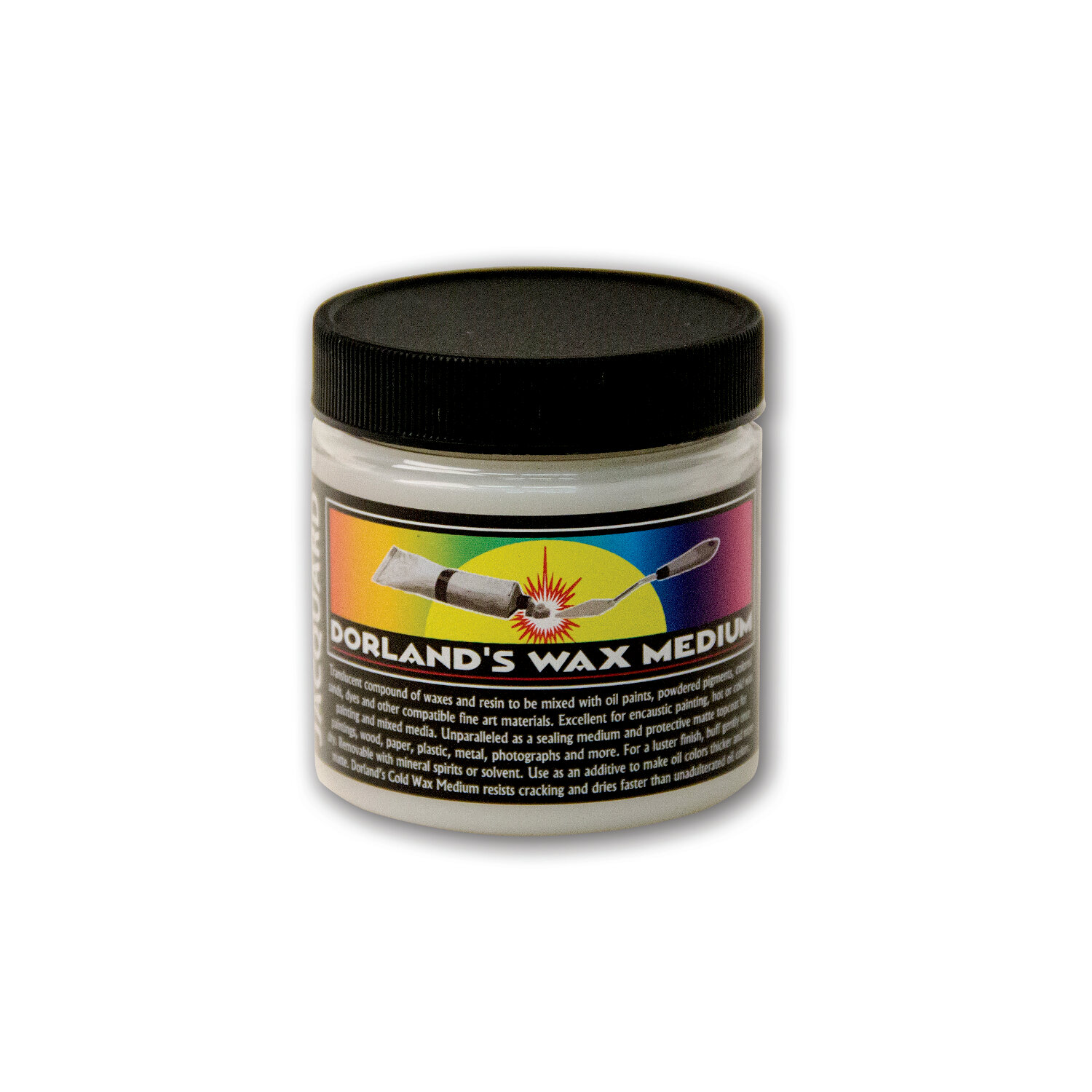 Dorland Wax Medium, 118ml: Transparentes Glas mit schwarzem Deckel, ideal für Künstler.