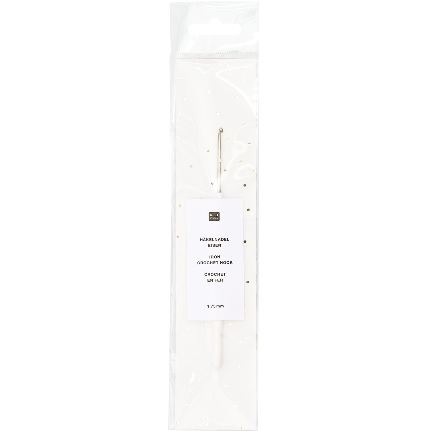 Häkelnadel 15cm von Rico Design in transparenter Verpackung, ideal für präzises Häkeln.