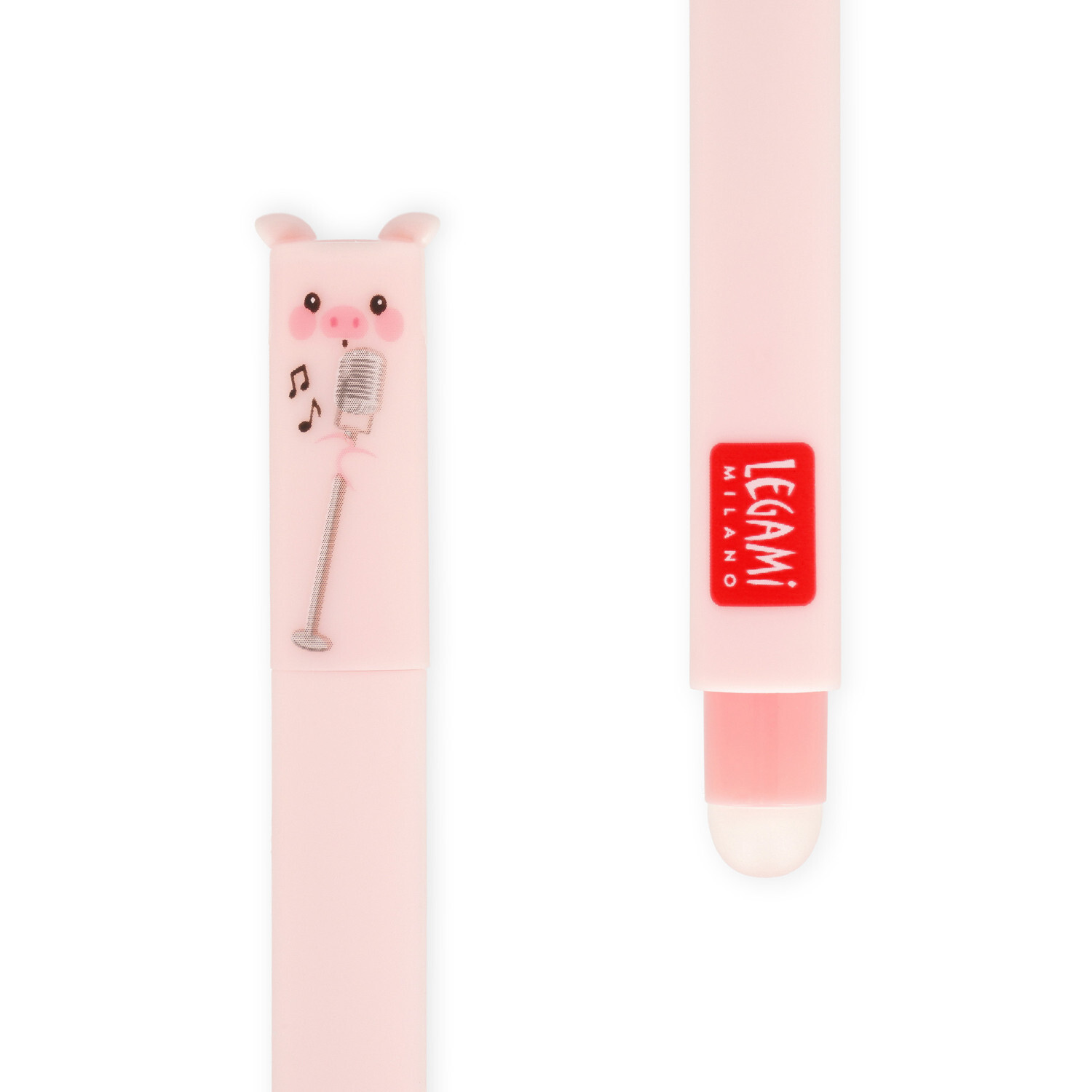 Erasable Gel Pen Set Farm Sweet Farm, rosa, Legami, 4-teilig. Niedliches Design mit Tiermotiv und Musiknoten. Ideal für kreative Notizen.