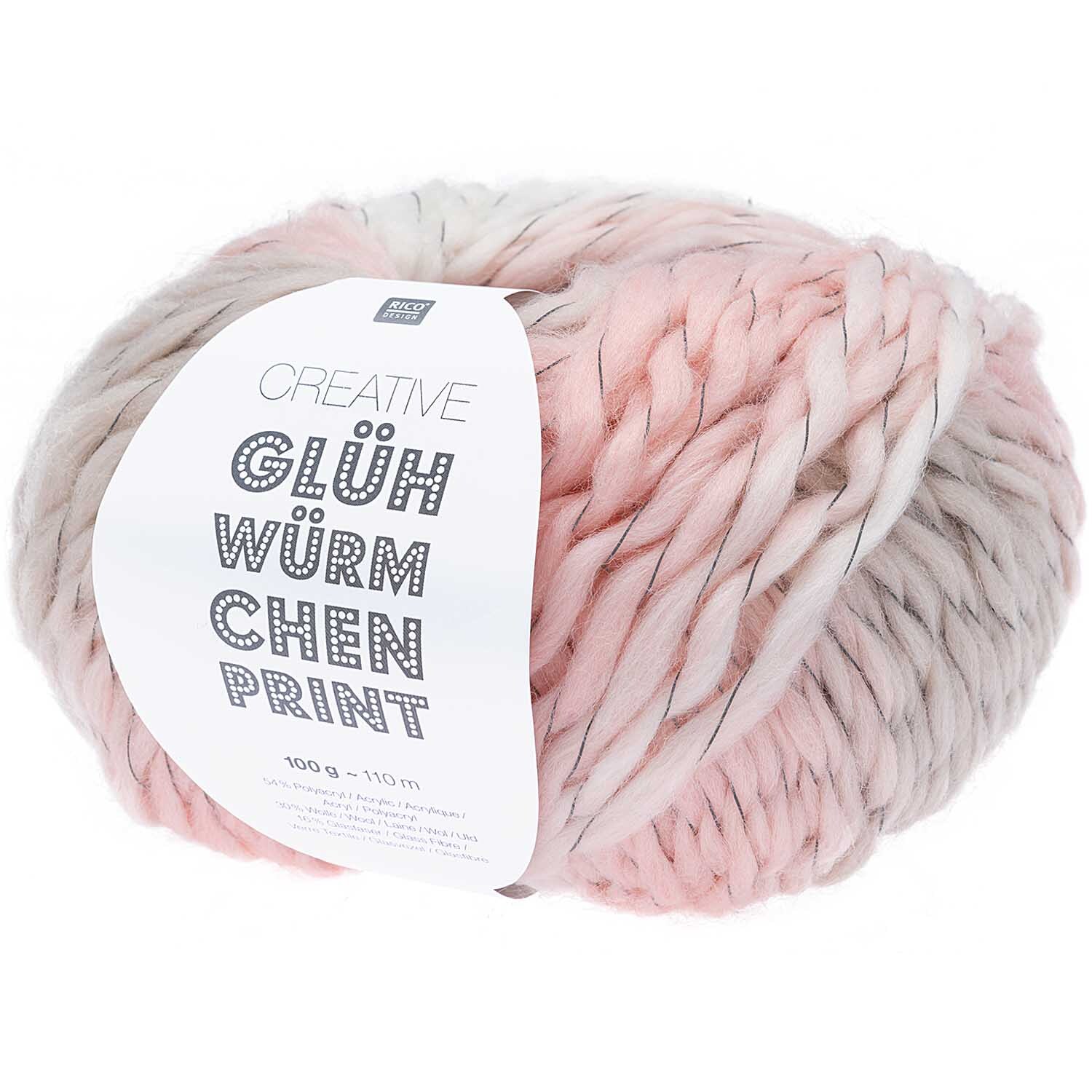 Creative Glühwürmchen Print Wolle in Flieder-Rosa von Rico Design, 100g Knäuel mit 110m Länge.