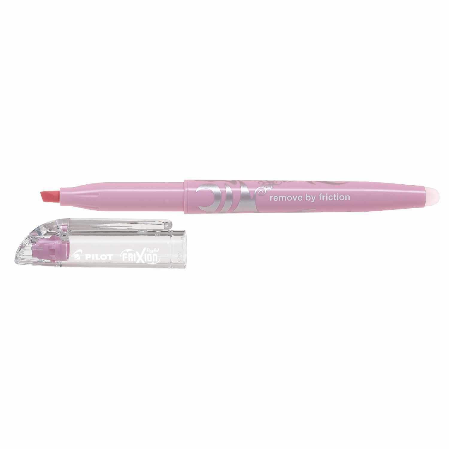 Frixion Light Soft Textmarker in Rosa von PILOT, mit abnehmbarem Deckel, auf weißem Hintergrund.