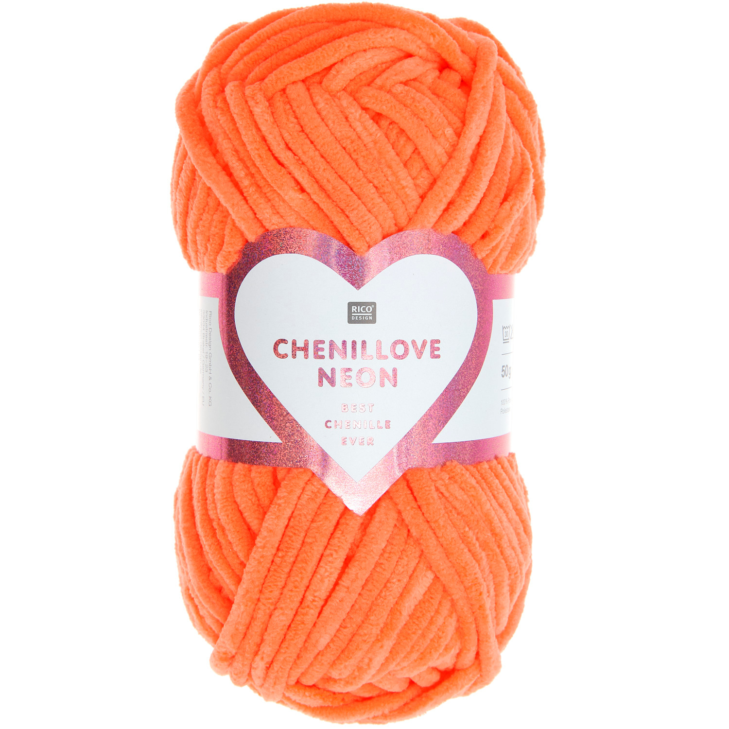 Creative Chenillove Neon Häkelset zeigt leuchtend orange Wolle von Rico Design, ideal für kreative Projekte.