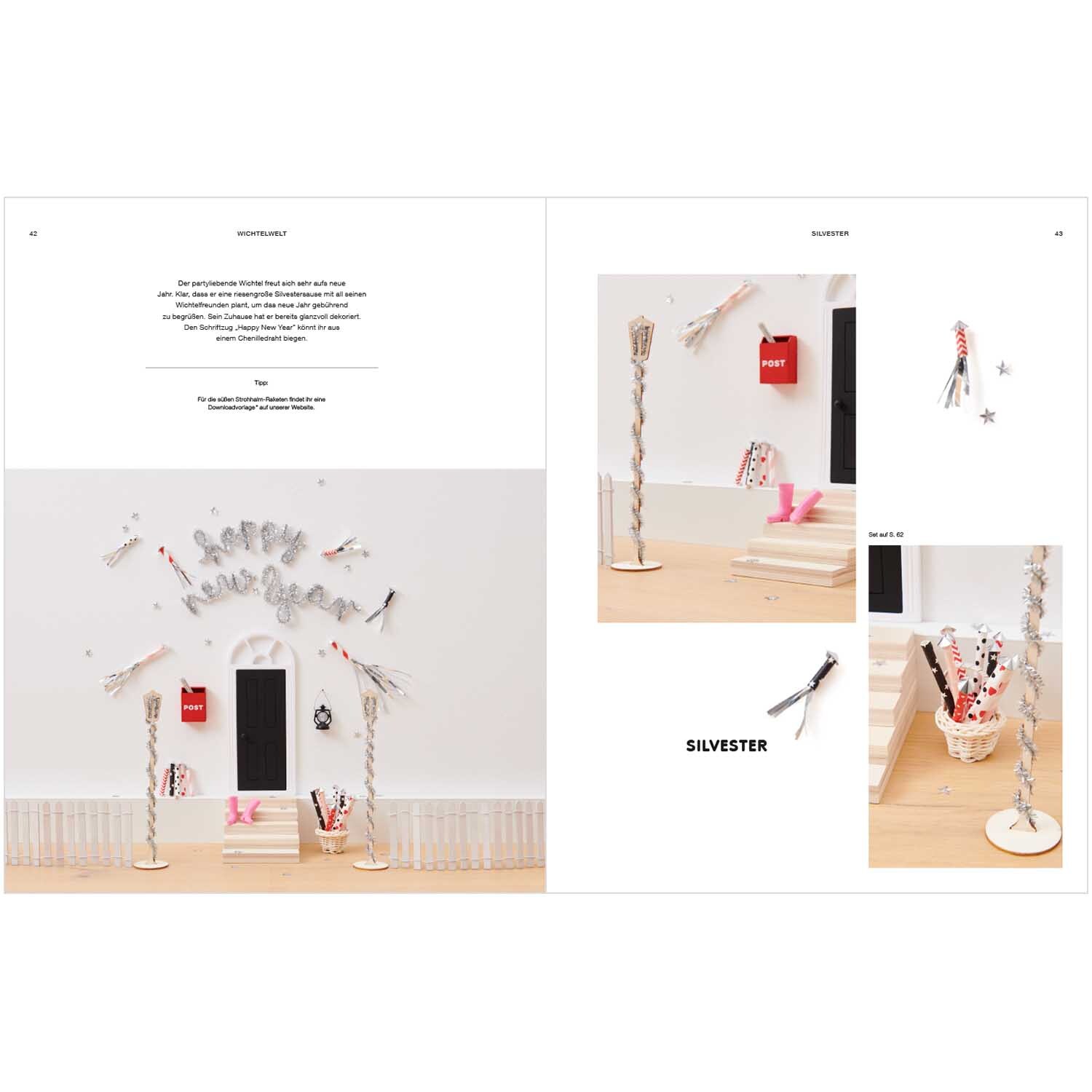 Rico Wichtelwelten: Dekorative Silvester-Szene mit festlichen Accessoires von Rico Design.