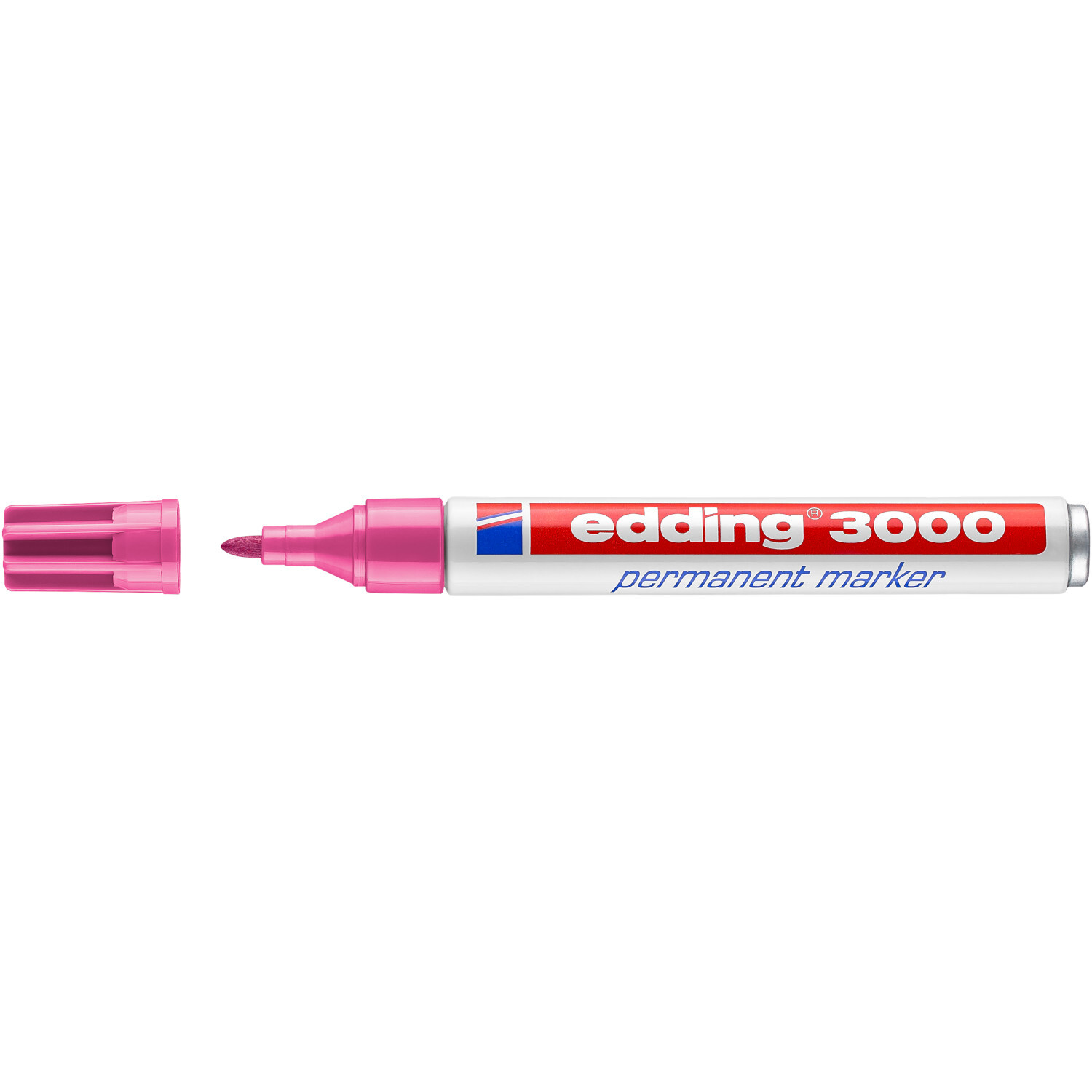 3000 Permanentmarker 1,5-3mm in Rosa von edding, mit abgenommenem Deckel, ideal für dauerhaftes Markieren.