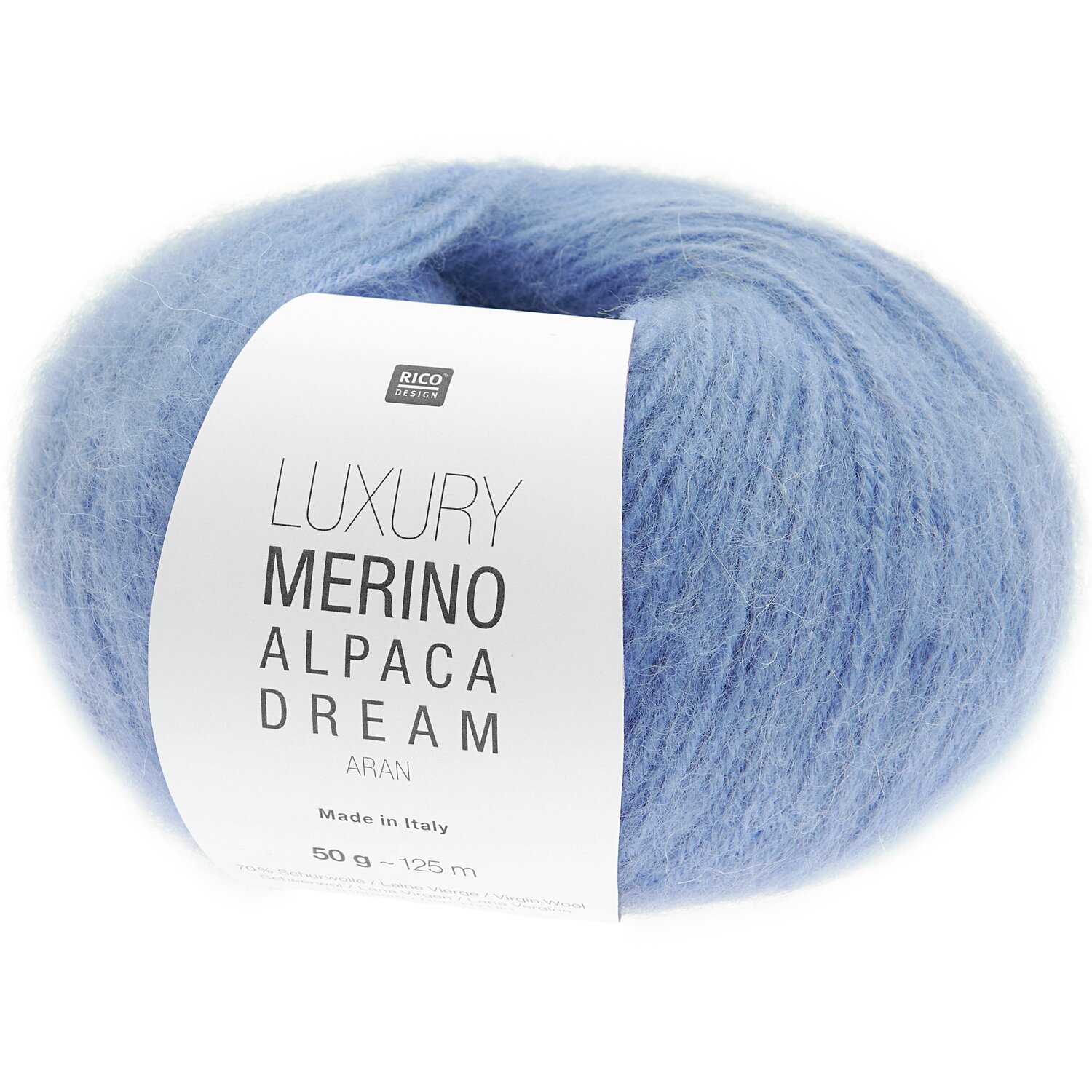 Luxury Merino Alpaca Dream aran, weiches Garn in Taubenblau, 50g 125m, von Rico Design.