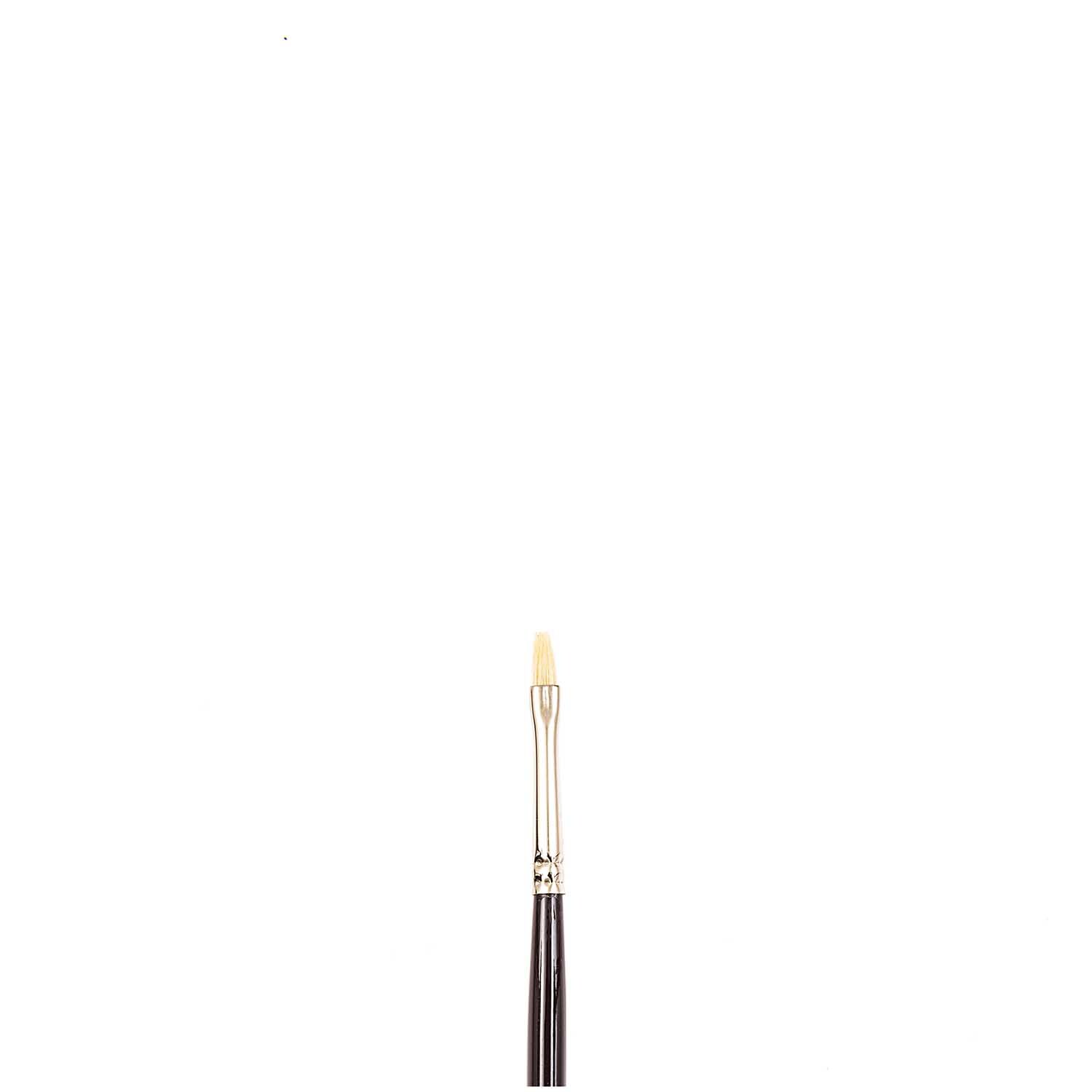 Pinsel Art School Öl Borste flach, ideal für präzises Malen. Schwarzer Griff, helle Borsten.