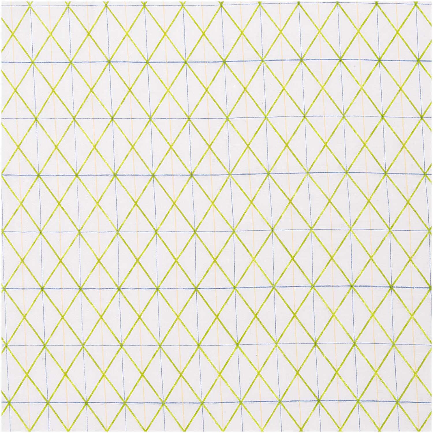 Musselin-Druckstoff Bunny Hop Raster mit gelbem und blauem Rautenmuster auf weißem Hintergrund von Rico Design.