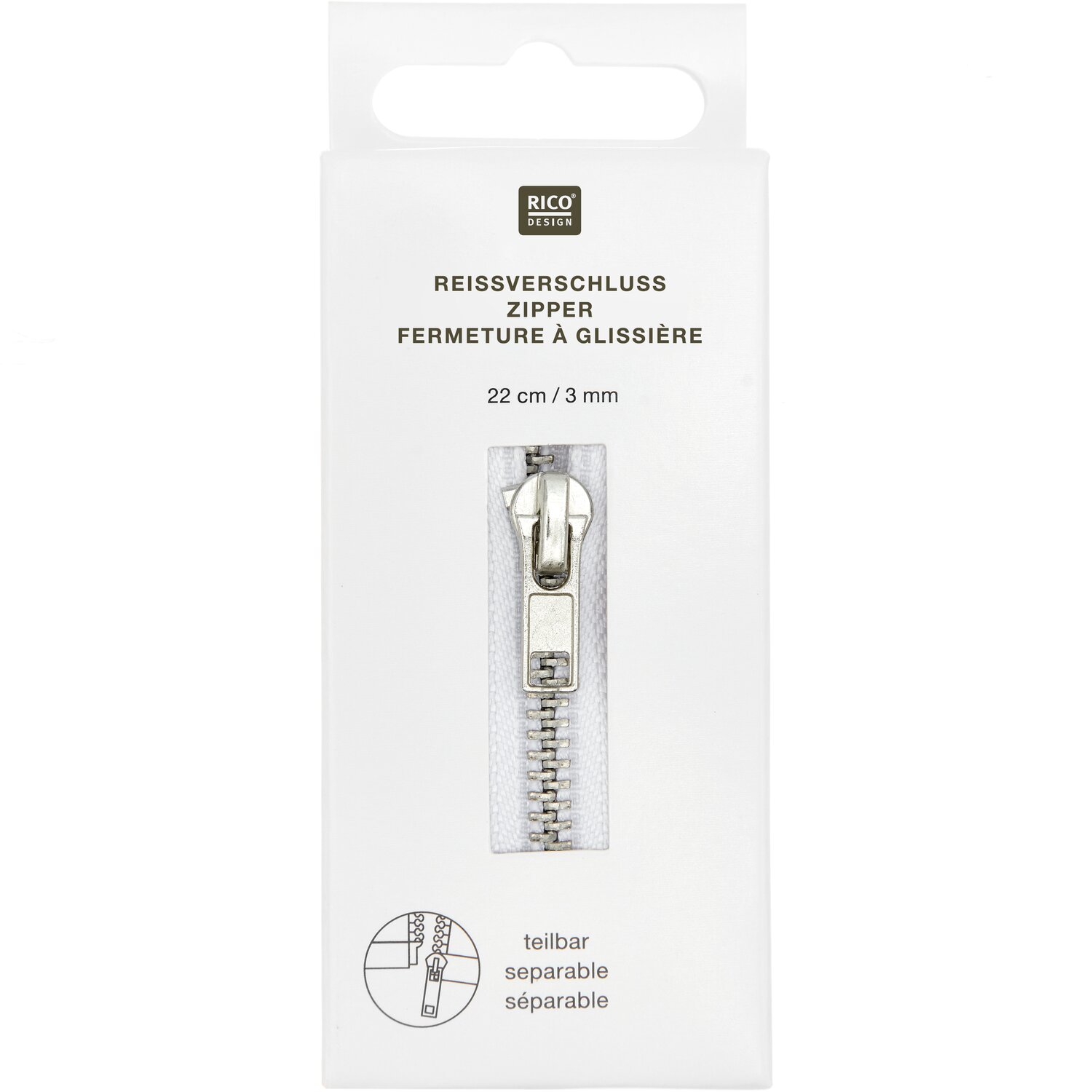 Metall Reißverschluss 3mm Silber/Offwhite von Rico Design