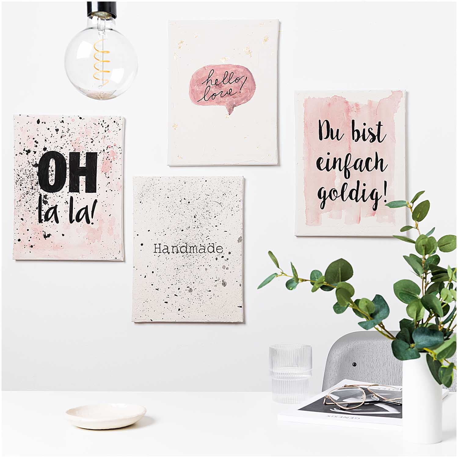 Magic Art Blattmetall-Flocken von Rico Design in Gold-Silber-Mix, dekorative Wandbilder mit inspirierenden Sprüchen und modernen Designs.