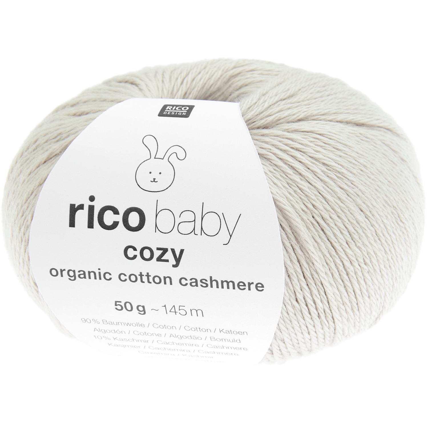Baby Cozy Organic Cotton Cashmere: Weiches Garn in Taupe von Rico Design, 50g Knäuel mit 145m Länge. Ideal für sanfte Babybekleidung.