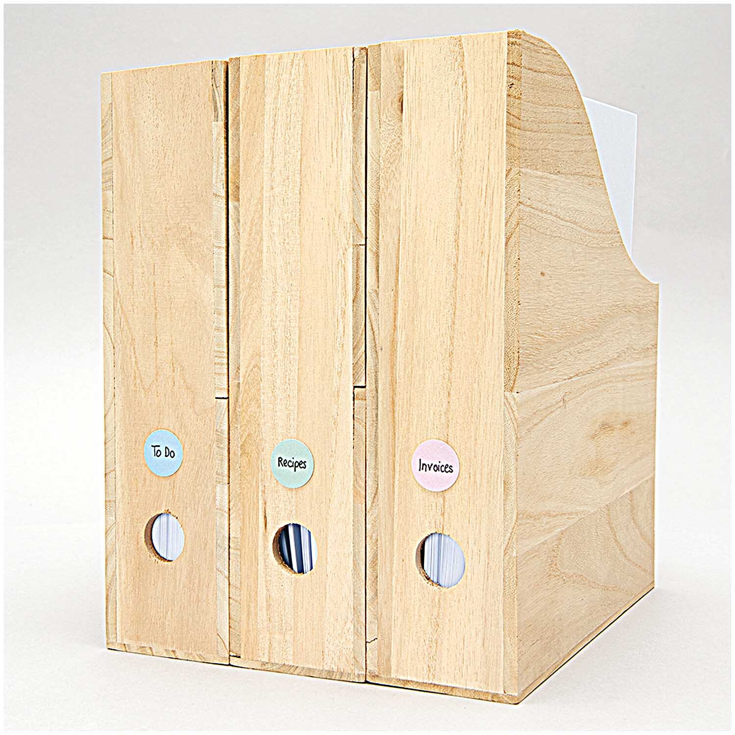 Office Sticker Punkte 8mm 4 Bogen auf Holzordnern, ideal für Organisation. Pastellfarben von Rico Design.