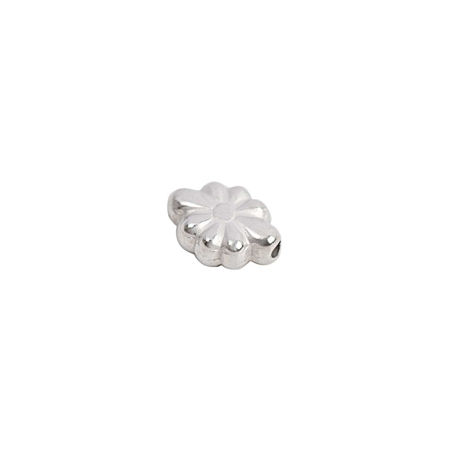 30 Blumen oval silber 11x5mm von Rico Design, zeigt eine silberne, blumenförmige Perle.
