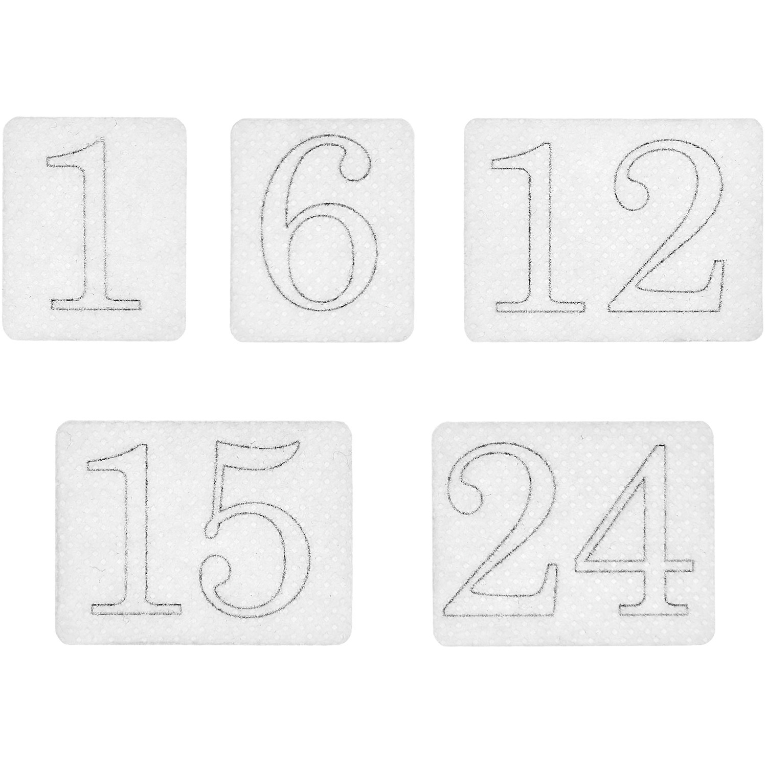 Stick & Stitch Adventskalender Zahlen von Rico Design auf weißem Hintergrund, fünf Zahlen in Schwarz.