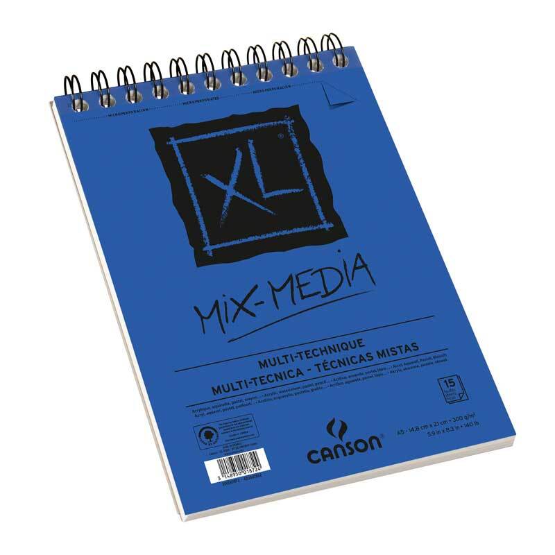 Spiralblock in Blau von Canson, XL Mix Media A3, 30 Blatt. Die Vorderansicht zeigt das markante XL-Logo und den Schriftzug "Mix Media". Ideal für vielseitige kreative Projekte.