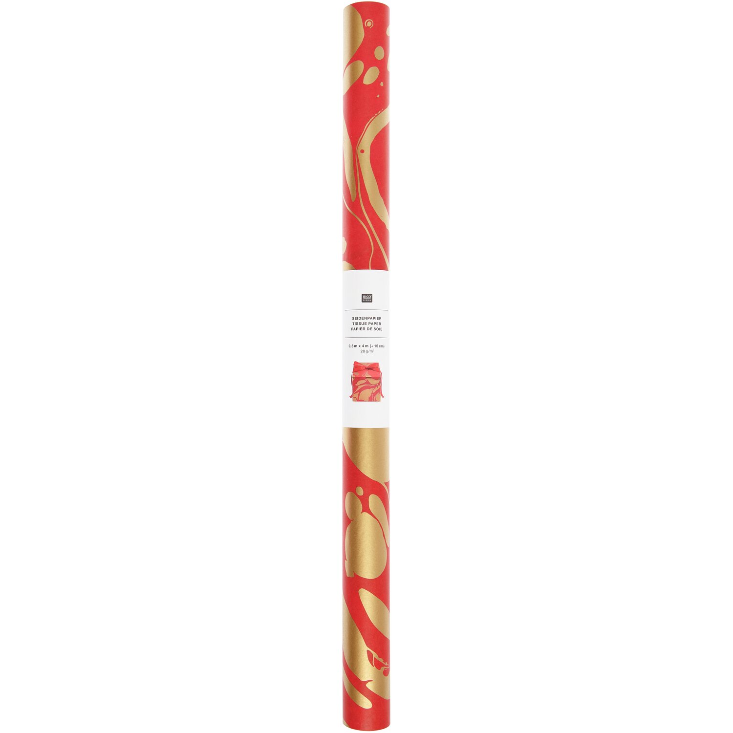 Seidenpapier Marmor 415x50cm von Rico Design in Rot/Gold mit elegantem Marmormuster, ideal für kreative Projekte.